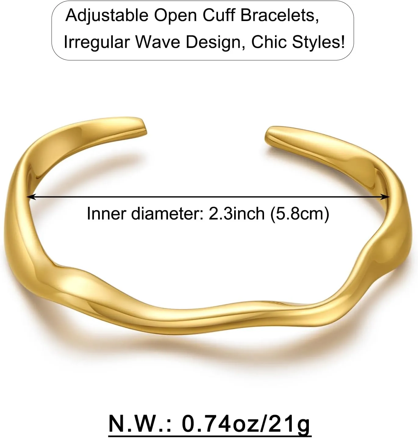 WOWORAMA Teardrop Gold Cuff Bracelets for Women Adjustable 18K Gold Plated Chunky Open Cuff Bangle Bracelets Minimalist Thick Gold Wrist Cuff Bracelets