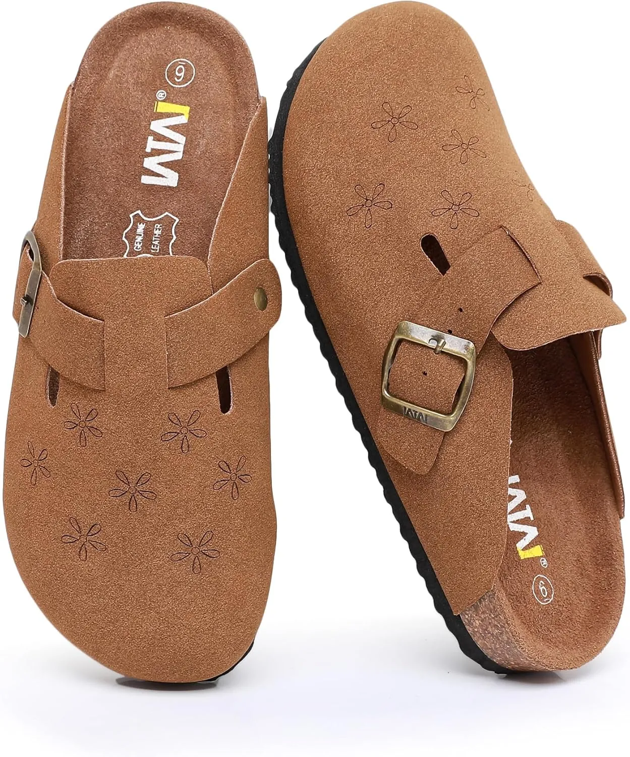 WTW Womens Clogs Cow Suede Soft Footbed Mules Unisex for Men Women Cork Clog Antislip Sole Slippers Mules Sandals with Adjustable Buckle