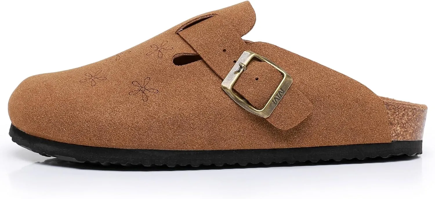 WTW Womens Clogs Cow Suede Soft Footbed Mules Unisex for Men Women Cork Clog Antislip Sole Slippers Mules Sandals with Adjustable Buckle