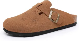 WTW Womens Clogs Cow Suede Soft Footbed Mules Unisex for Men Women Cork Clog Antislip Sole Slippers Mules Sandals with Adjustable Buckle