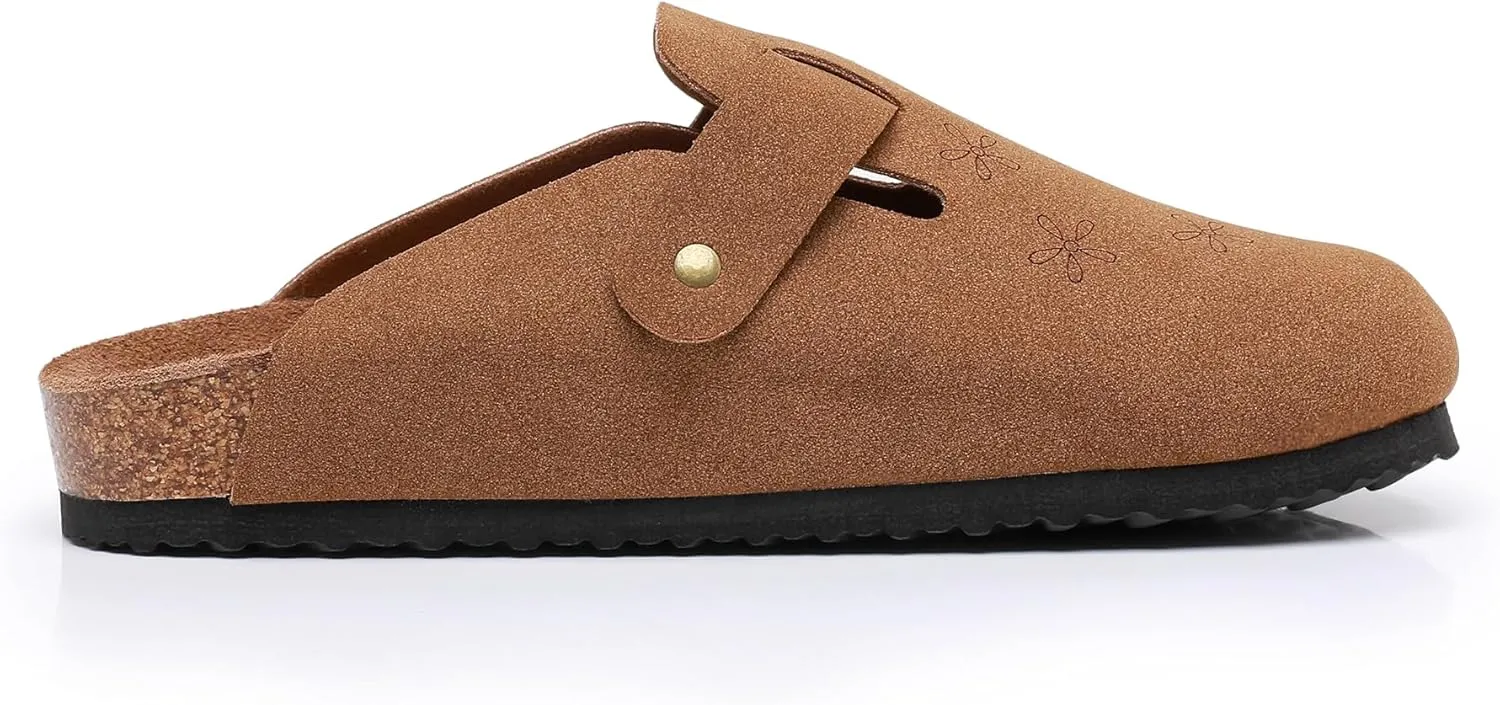 WTW Womens Clogs Cow Suede Soft Footbed Mules Unisex for Men Women Cork Clog Antislip Sole Slippers Mules Sandals with Adjustable Buckle