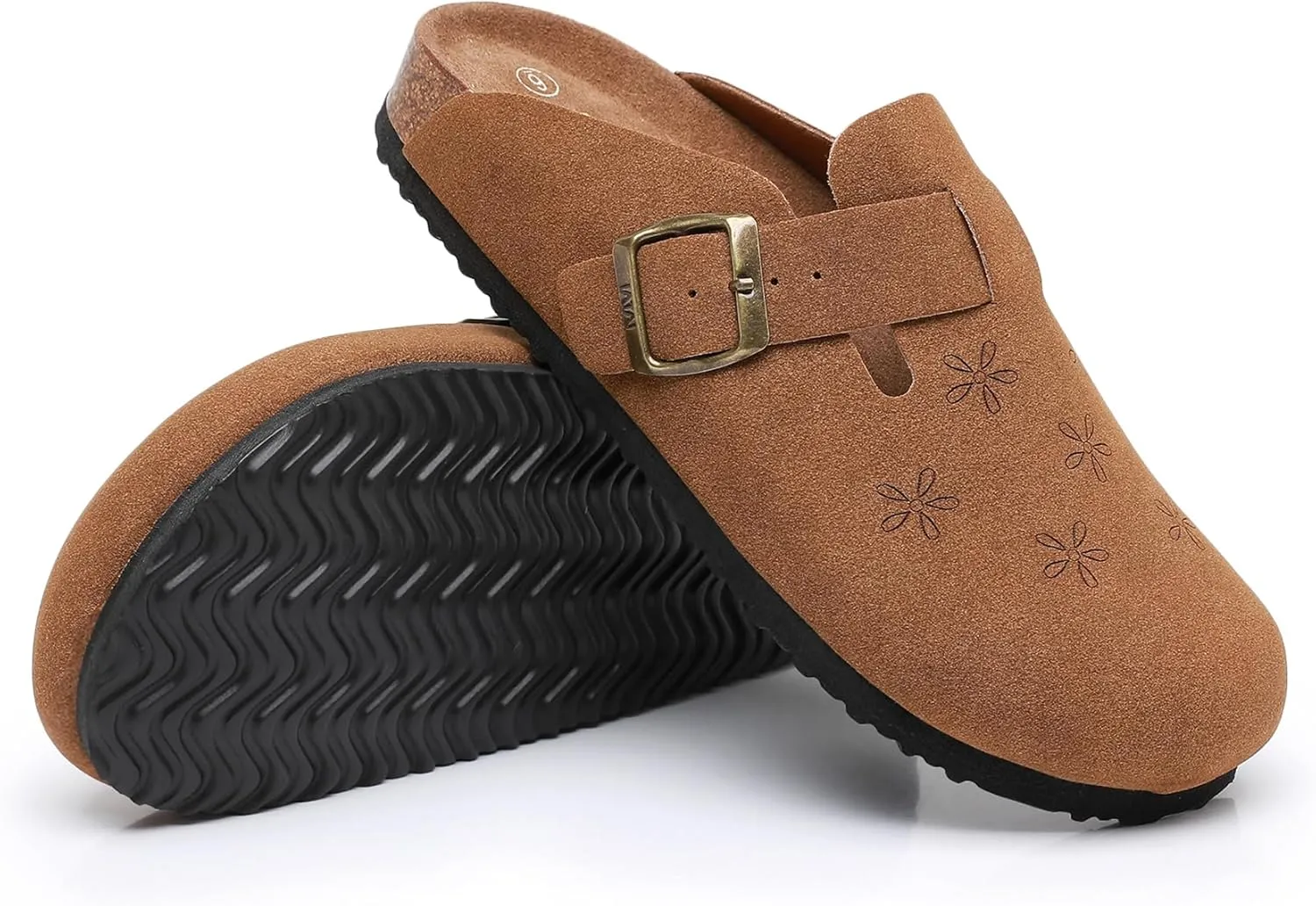 WTW Womens Clogs Cow Suede Soft Footbed Mules Unisex for Men Women Cork Clog Antislip Sole Slippers Mules Sandals with Adjustable Buckle