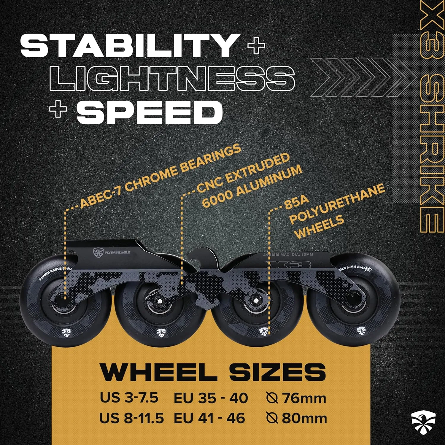 X3 Shrike Inline Skates - Inline Skates Men - Inline Skates Women - Inline Speed Skates - Adult Roller Blades - Adjustable Inline Skate - Outdoor Roller Blades