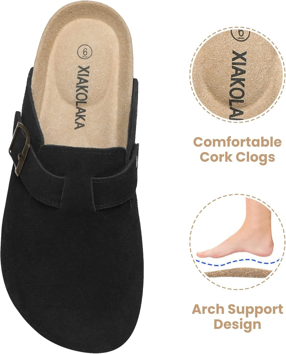 Xiakolaka Women's Suede Clogs Adjustable Buckle Slip on Footbed Home Clog Slippers