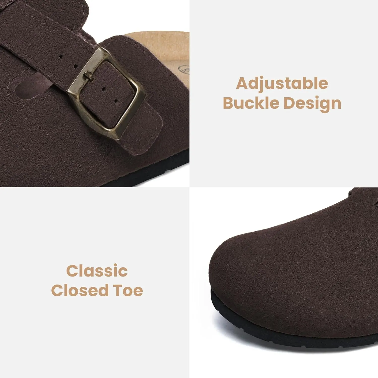 Xiakolaka Women's Suede Clogs Adjustable Buckle Slip on Footbed Home Clog Slippers