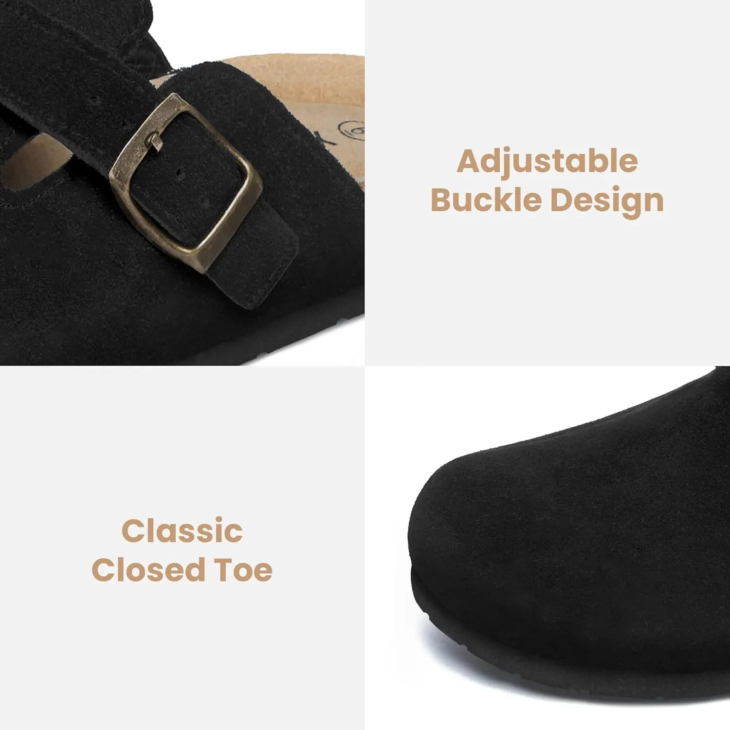 Xiakolaka Women's Suede Clogs Adjustable Buckle Slip on Footbed Home Clog Slippers
