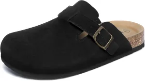 Xiakolaka Women's Suede Clogs Adjustable Buckle Slip on Footbed Home Clog Slippers