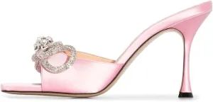XYD Women Fashion Rhinestones Bows Open Square Toe Slide Sandals High Spool Heel Mules Slip On Party Dress Daily Walking Shoes