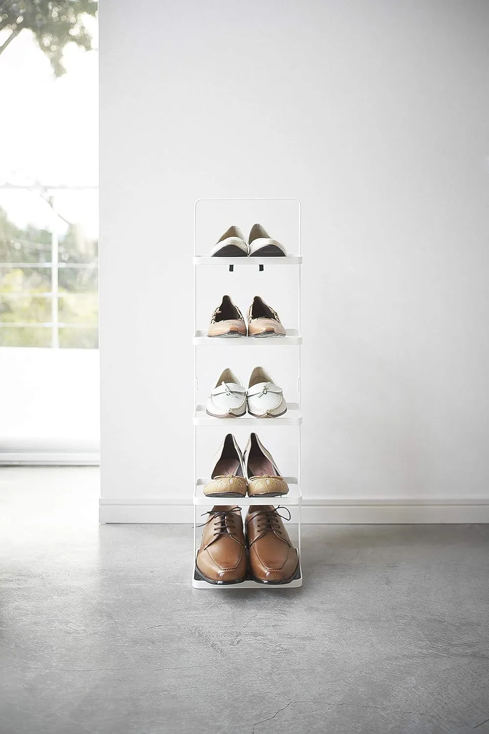 Yamazaki Home Compact Modern Metal Shoe Rack Stee Tall White