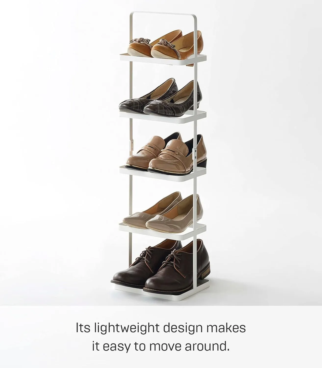 Yamazaki Home Compact Modern Metal Shoe Rack Stee Tall White