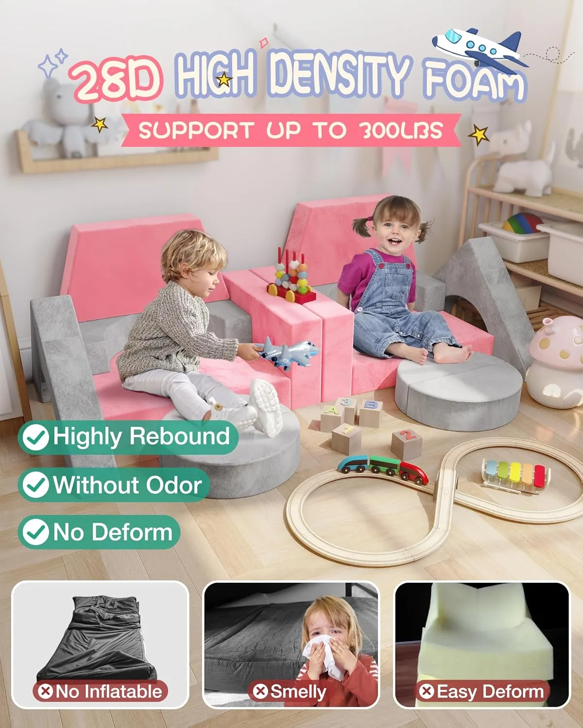 YEFU 15pcs Modular Kids Play Couch, Kids Couch for Toddler & Children, Toddler couches, Kid Couches Fort Building kit for Playroom Furniture, Kid Play Couches, Convertible Sofa for Boys & Girls, Grey