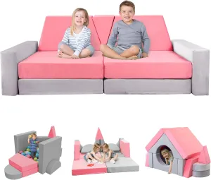 YEFU 15pcs Modular Kids Play Couch, Kids Couch for Toddler & Children, Toddler couches, Kid Couches Fort Building kit for Playroom Furniture, Kid Play Couches, Convertible Sofa for Boys & Girls, Grey