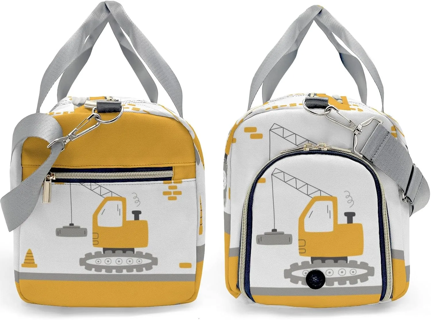Yellow Construction Truck 1 Personalized Duffel Bag,Custom Travel Gym Bag with Name,Waterproof Sports Overnight Bag with Shoe Compartment & Shoulder Strap