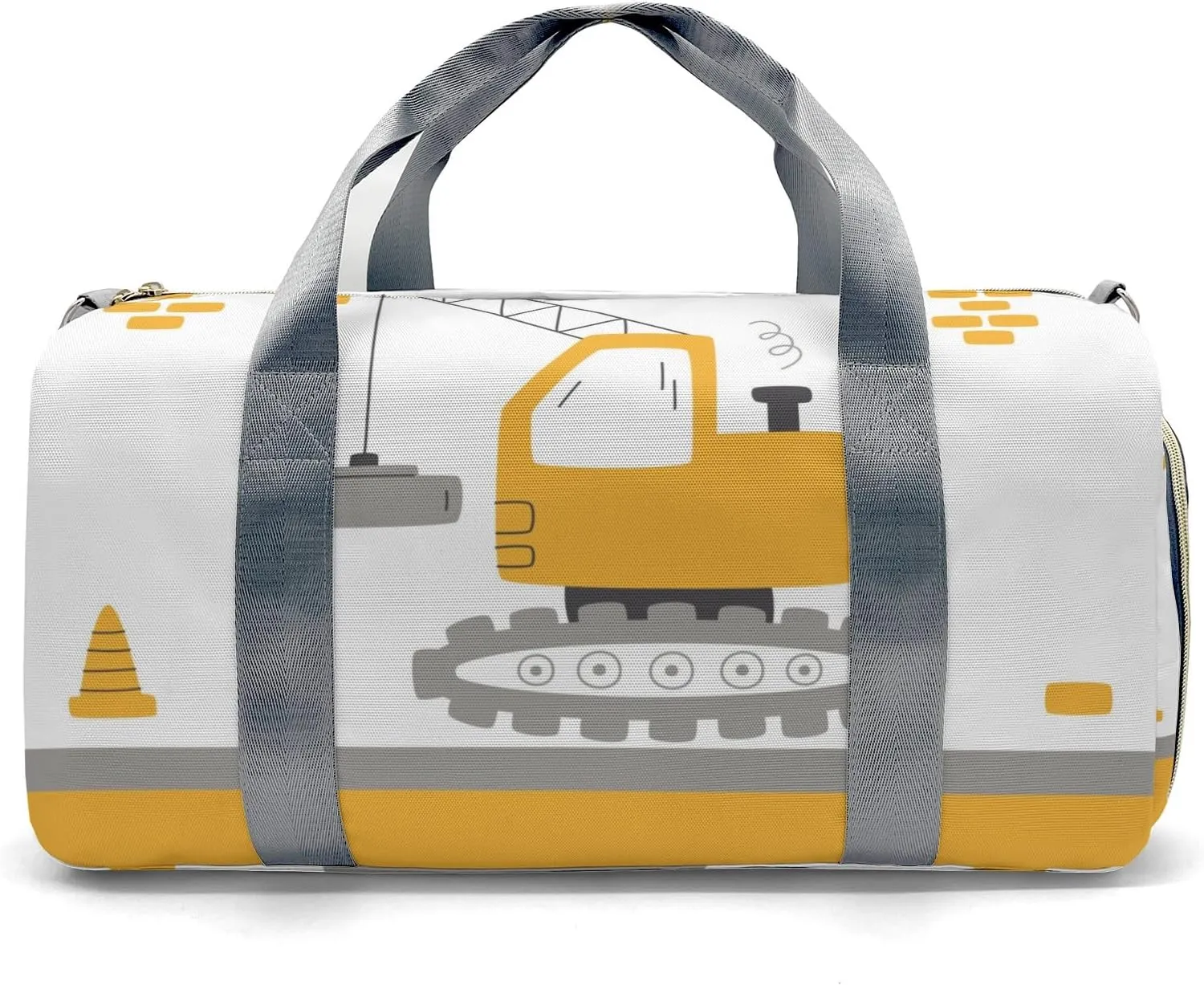 Yellow Construction Truck 1 Personalized Duffel Bag,Custom Travel Gym Bag with Name,Waterproof Sports Overnight Bag with Shoe Compartment & Shoulder Strap