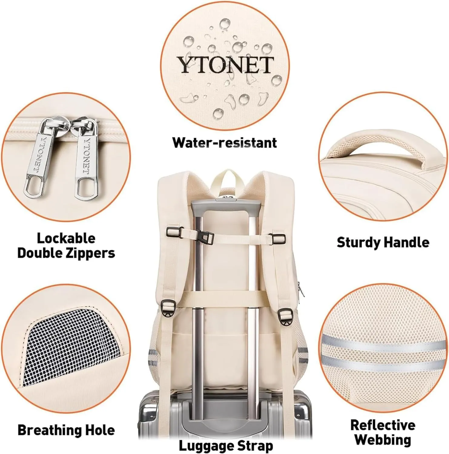 Ytonet Gym Backpack For Women Men, Travel Backpack With Shoe Compartment USB Charging Port, Sport Water Resistant Carry on Bag Fit 15.6 Inch Laptop, Camping, Workout, Hiking, College, Beige
