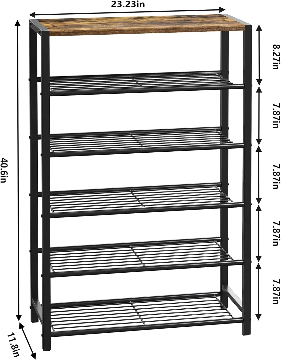Yusong Shoe Rack Organizer, 6 Tier Industrial Shoe Storage Shelf, Narrow Sturdy Metal Shoe Shelves for Closet Entryway, Rustic Brown