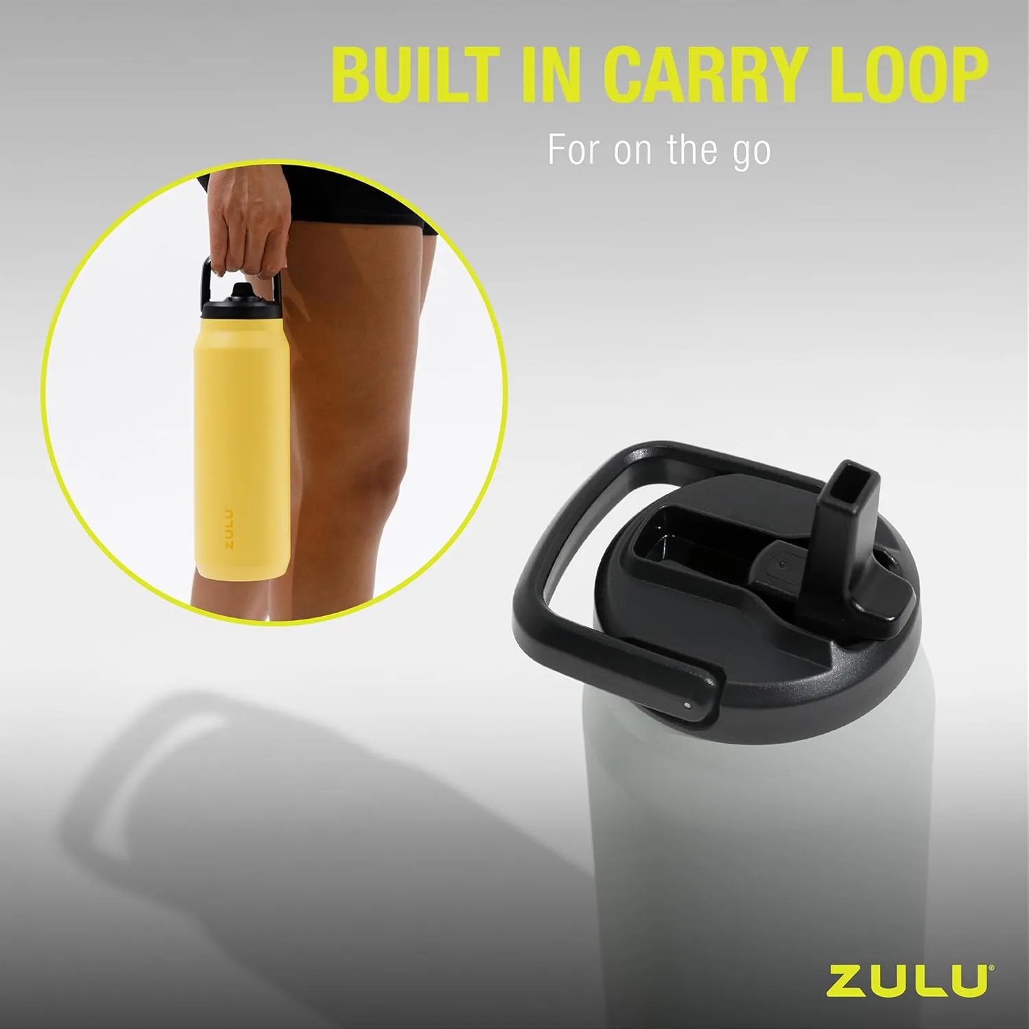 ZULU Base 24oz Stainless Steel Water Bottle with 3 Lids- Straw, Chug, Twist | Double Walled and Vacuum Insulated Metal Thermos | Fits Car Cupholder, Built in Carry Loop, Dishwasher Safe, Sage