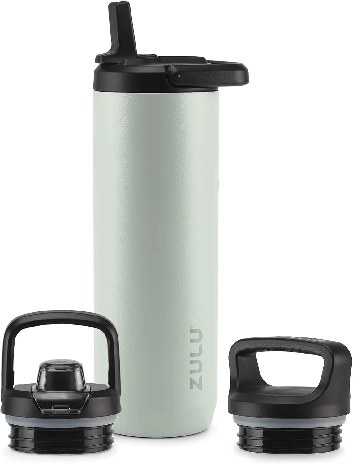 ZULU Base 24oz Stainless Steel Water Bottle with 3 Lids- Straw, Chug, Twist | Double Walled and Vacuum Insulated Metal Thermos | Fits Car Cupholder, Built in Carry Loop, Dishwasher Safe, Sage
