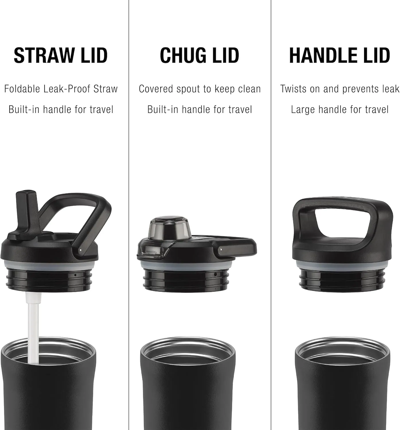 ZULU Base 24oz Stainless Steel Water Bottle with 3 Lids- Straw, Chug, Twist | Double Walled and Vacuum Insulated Metal Thermos | Fits Car Cupholder, Built in Carry Loop, Dishwasher Safe, Sage