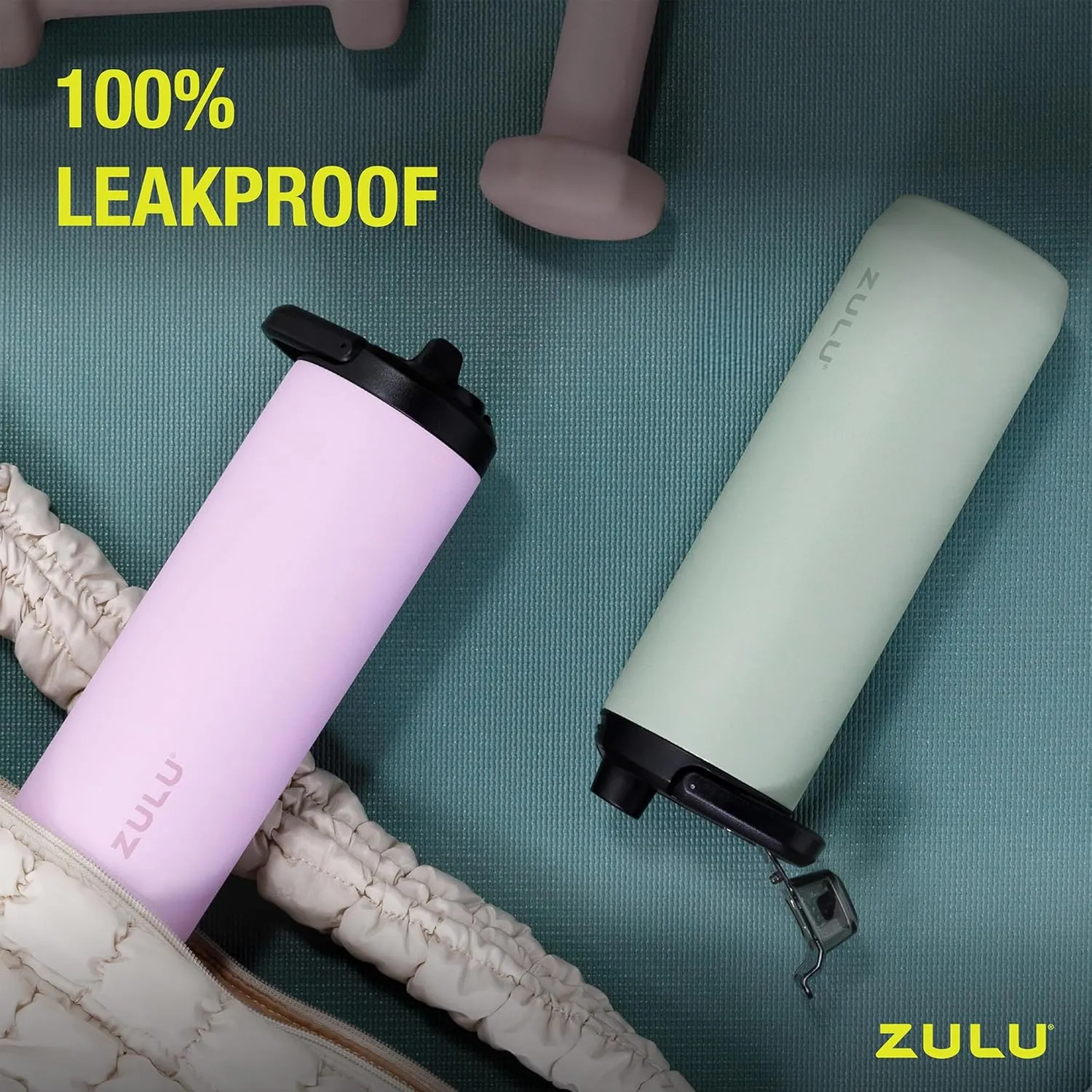 ZULU Base 24oz Stainless Steel Water Bottle with 3 Lids- Straw, Chug, Twist | Double Walled and Vacuum Insulated Metal Thermos | Fits Car Cupholder, Built in Carry Loop, Dishwasher Safe, Sage