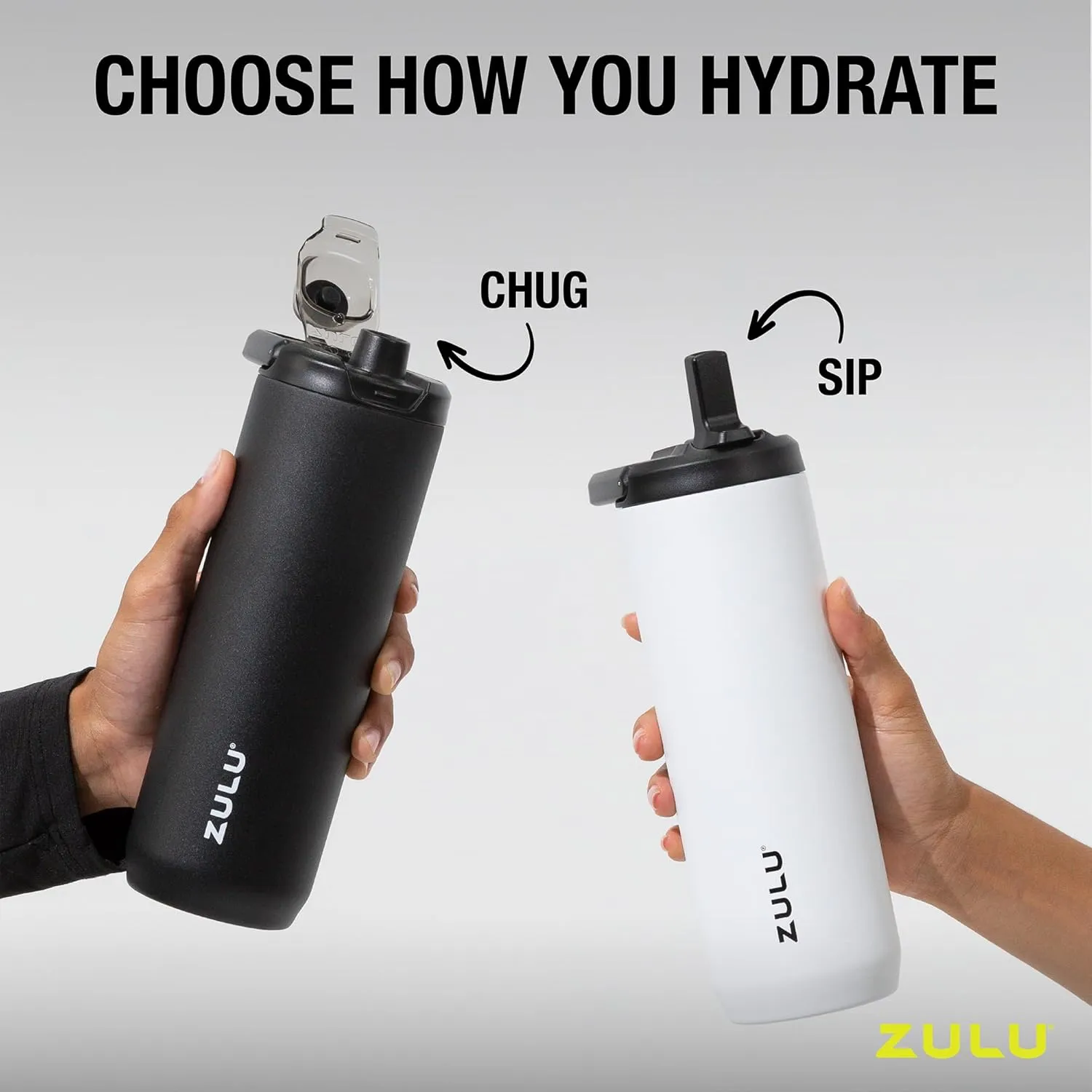 ZULU Base 24oz Stainless Steel Water Bottle with 3 Lids- Straw, Chug, Twist | Double Walled and Vacuum Insulated Metal Thermos | Fits Car Cupholder, Built in Carry Loop, Dishwasher Safe, Sage