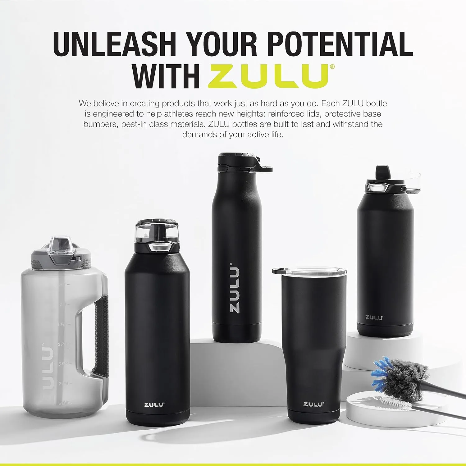 ZULU Base 24oz Stainless Steel Water Bottle with 3 Lids- Straw, Chug, Twist | Double Walled and Vacuum Insulated Metal Thermos | Fits Car Cupholder, Built in Carry Loop, Dishwasher Safe, Sage