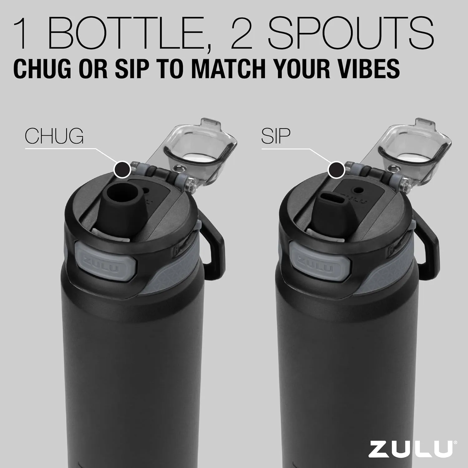 ZULU Powerfill Pro 40oz Stainless Steel Water Bottle with Quick Fill Lid, Triple Walled Vacuum Insulated Metal, Leak Proof Locking Lid, Sip and Chug, Reusable BPA Free, Black