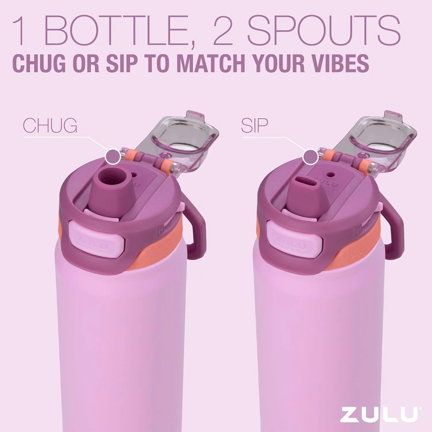 ZULU Powerfill Pro 40oz Stainless Steel Water Bottle with Quick Fill Lid, Triple Walled Vacuum Insulated Metal, Leak Proof Locking Lid, Sip and Chug, Reusable BPA Free, Sherbert