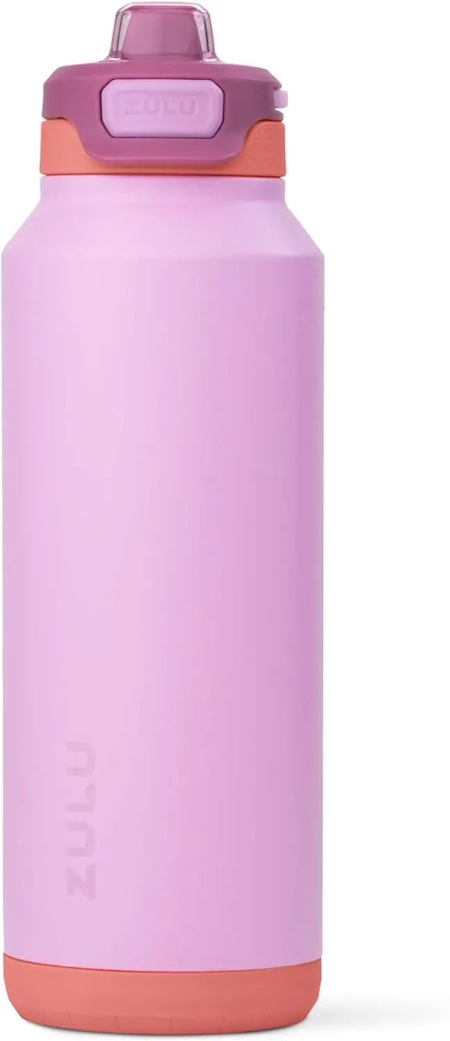 ZULU Powerfill Pro 40oz Stainless Steel Water Bottle with Quick Fill Lid, Triple Walled Vacuum Insulated Metal, Leak Proof Locking Lid, Sip and Chug, Reusable BPA Free, Sherbert