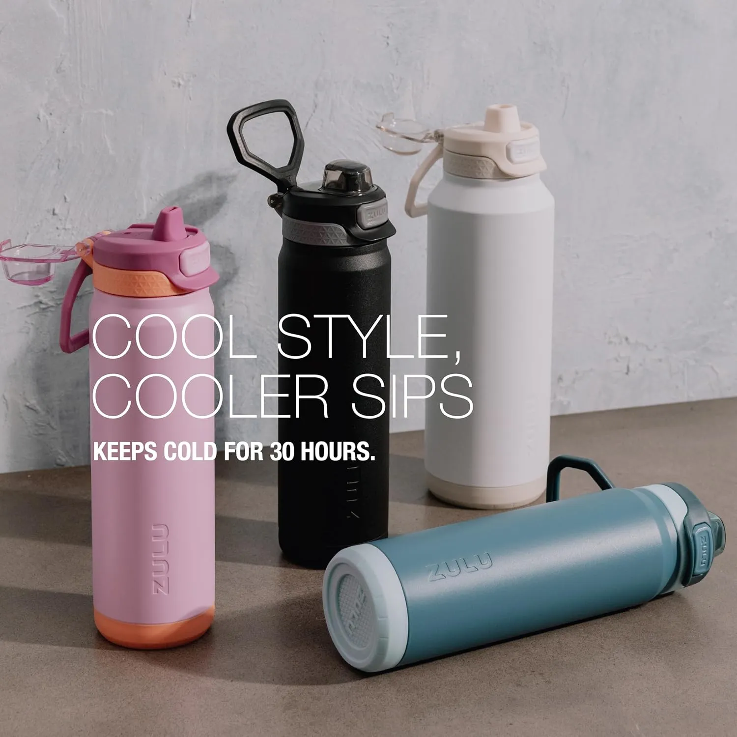 ZULU Powerfill Pro 40oz Stainless Steel Water Bottle with Quick Fill Lid, Triple Walled Vacuum Insulated Metal, Leak Proof Locking Lid, Sip and Chug, Reusable BPA Free, Sherbert